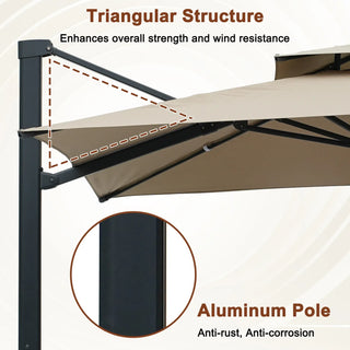 10 FT Aluminum Patio Cantilever Umbrella with Removable Light Strips