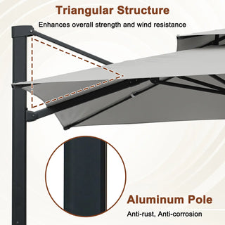 10 FT Aluminum Patio Cantilever Umbrella with Removable Light Strips