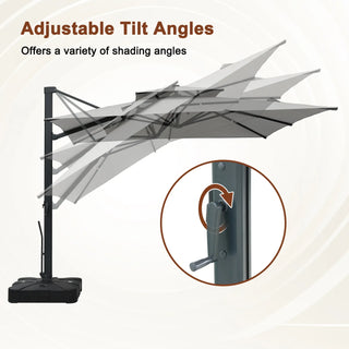 10x13 FT Aluminum Cantilever Umbrella with Base & Removable Lights