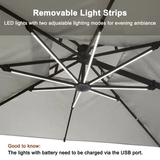 10 FT Aluminum Patio Cantilever Umbrella with Removable Light Strips