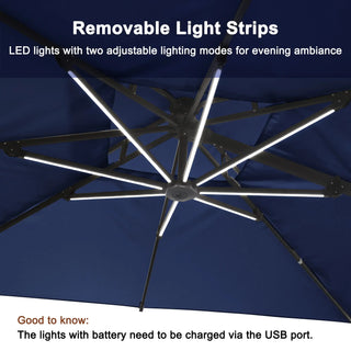 10 FT Aluminum Patio Cantilever Umbrella with Removable Light Strips