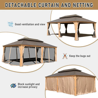 Aetherdome 14x22 FT Aluminum Hardtop Gazebo with Double Roof, Curtains & Netting