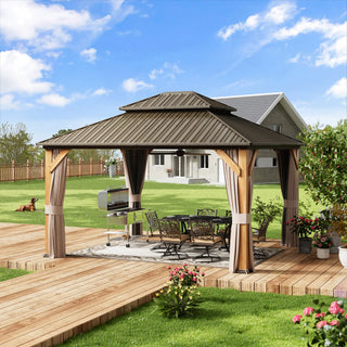 Cedar Frame Gazebo with Galvanized Roof & Curtains