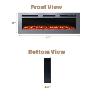 50" Wall Mounted & Recessed Electric Fireplace with 12 Flame Colors
