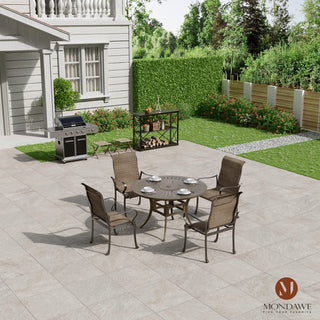 5 Piece Cast Aluminum Patio Dining Set - 48" Round Table with Umbrella Hole