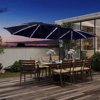 Rectangular Dual-Sided Patio Fiberglass Ribs Umbrella with LED Lights 15 FT