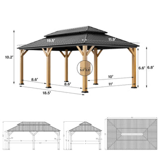 Aetherdome 12x20 FT Outdoor Cedar Wood Frame Gazebo Galvanized