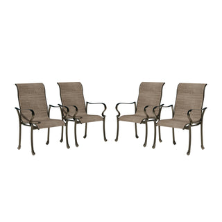 Set of 4 Durable Outdoor Cast Aluminum Dining Chairs with Textilene High Back Seats