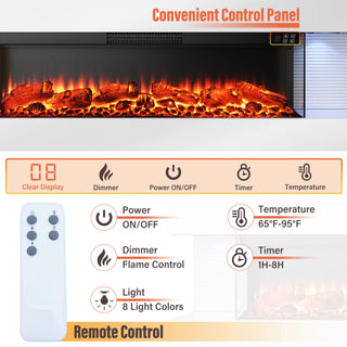 50" Wall Mounted Electric Fireplace with Remote