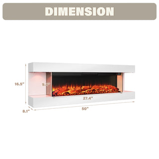 50" Wall Mounted Electric Fireplace with Remote