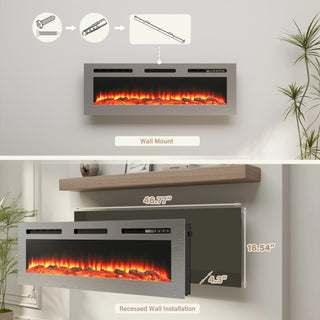 50" Wall Mounted & Recessed Electric Fireplace with 12 Flame Colors