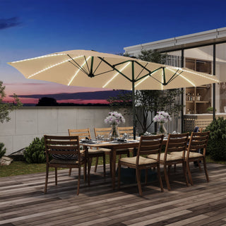 Rectangular Dual-Sided Patio Fiberglass Ribs Umbrella with LED Lights 15 FT