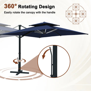 10 FT Aluminum Patio Cantilever Umbrella with Removable Light Strips