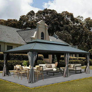 Aetherdome 12x20 FT Aluminum Hardtop Gazebo with Double Roof, Curtains & Netting