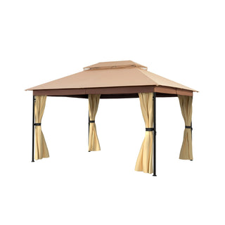 10x13 FT Outdoor Gazebo with Iron Frame & Double Roof Canopy
