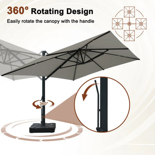 10x13 FT Aluminum Cantilever Umbrella with Base & Removable Lights