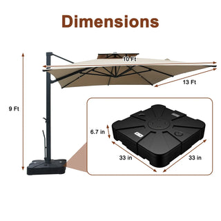 10x13 FT Aluminum Cantilever Umbrella with Base & Removable Lights