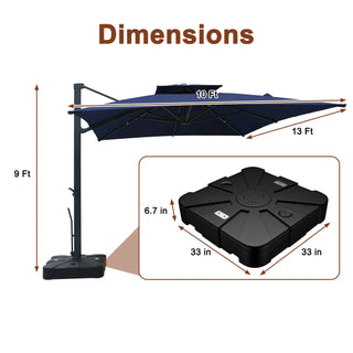 10x13 FT Aluminum Cantilever Umbrella with Base & Removable Lights