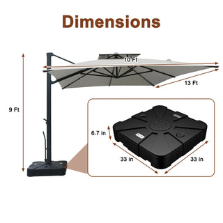 10x13 FT Aluminum Cantilever Umbrella with Base & Removable Lights