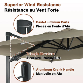 Square Cantilever Patio Umbrella with 90° Tilt, Optional LED/Bluetooth, 4 Colors