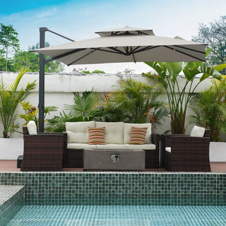 10 FT Aluminum Patio Cantilever Umbrella with Removable Light Strips