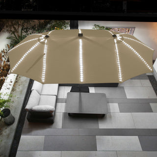 Rectangular Dual-Sided Patio Fiberglass Ribs Umbrella with LED Lights 15 FT