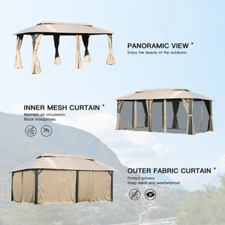 Aetherdome Heavy Duty Outdoor Gazebo with Double Roof, Curtains & Netting