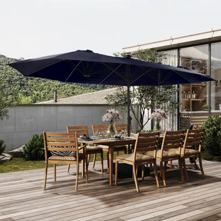 Rectangular Dual-Sided Patio Fiberglass Ribs Umbrella with LED Lights 15 FT