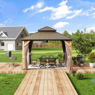 Cedar Frame Gazebo with Galvanized Roof & Curtains