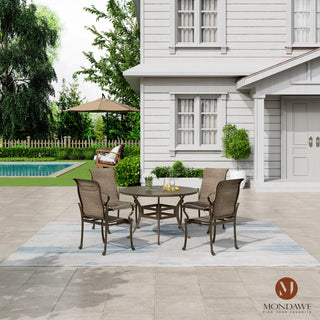 5 Piece Cast Aluminum Patio Dining Set - 48" Round Table with Umbrella Hole