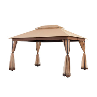 10x13 FT Outdoor Gazebo with Iron Frame & Double Roof Canopy