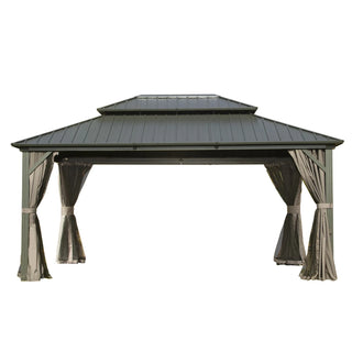 Aetherdome Outdoor Aluminum Gazebo with Double Roof, Curtains & Netting