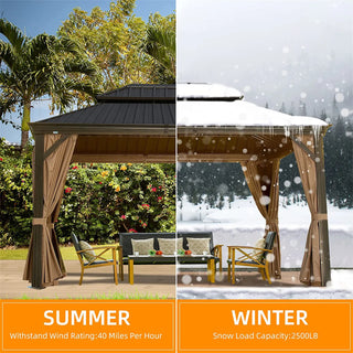 Aetherdome Outdoor Aluminum Gazebo with Double Roof, Curtains & Netting