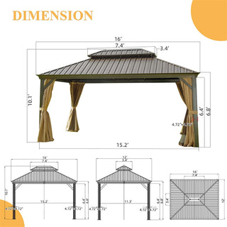 Aetherdome Outdoor Aluminum Gazebo with Double Roof, Curtains & Netting