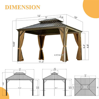 Aetherdome Outdoor Aluminum Gazebo with Double Roof, Curtains & Netting