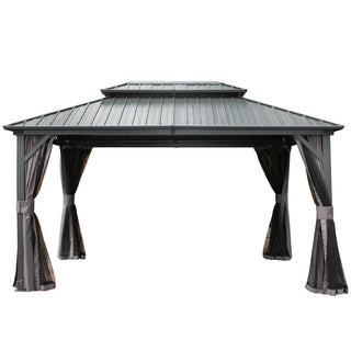 Aetherdome Outdoor Aluminum Gazebo with Double Roof, Curtains & Netting