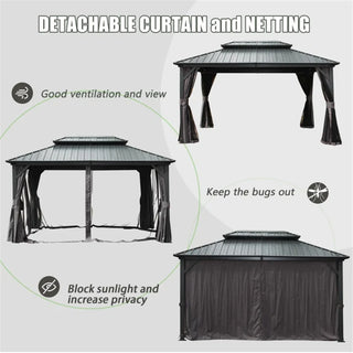 Aetherdome Outdoor Aluminum Gazebo with Double Roof, Curtains & Netting