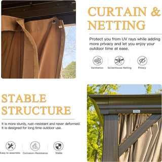 Aetherdome Outdoor Aluminum Gazebo with Double Roof, Curtains & Netting