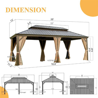 Aetherdome Outdoor Aluminum Gazebo with Double Roof, Curtains & Netting