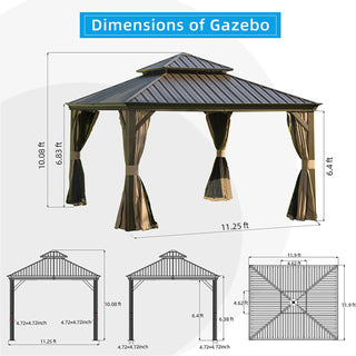 Aetherdome Outdoor Aluminum Gazebo with Double Roof, Curtains & Netting