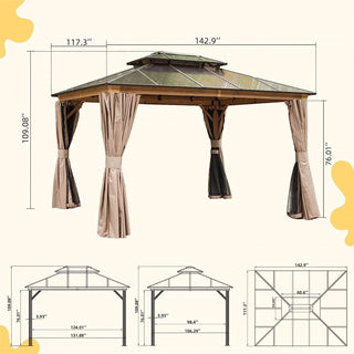 Aetherdome Permanent Aluminum Outdoor Hardtop Gazebo – Pavilion with Double Roof, Curtains & Netting