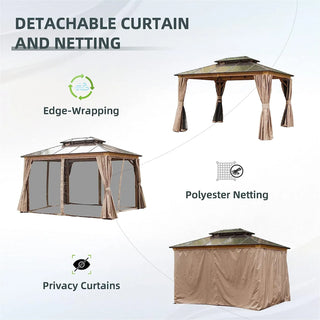 Aetherdome Permanent Aluminum Outdoor Hardtop Gazebo – Pavilion with Double Roof, Curtains & Netting