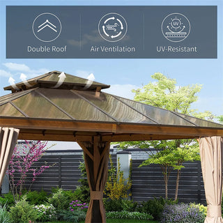 Aetherdome Permanent Aluminum Outdoor Hardtop Gazebo – Pavilion with Double Roof, Curtains & Netting