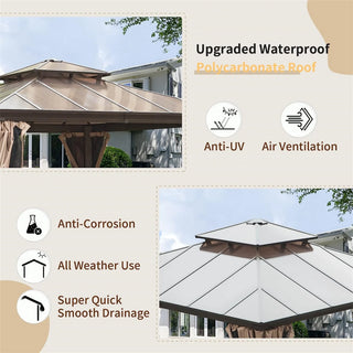 Aetherdome Permanent Aluminum Outdoor Hardtop Gazebo – Pavilion with Double Roof, Curtains & Netting