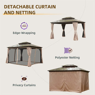 Aetherdome Permanent Aluminum Outdoor Hardtop Gazebo – Pavilion with Double Roof, Curtains & Netting