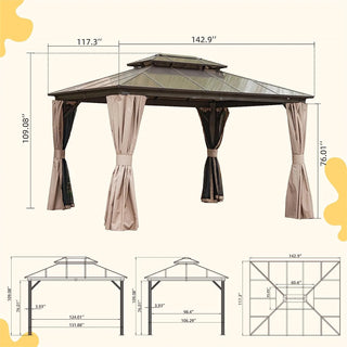 Aetherdome Permanent Aluminum Outdoor Hardtop Gazebo – Pavilion with Double Roof, Curtains & Netting