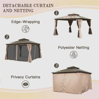 Aetherdome Permanent Aluminum Outdoor Hardtop Gazebo – Pavilion with Double Roof, Curtains & Netting