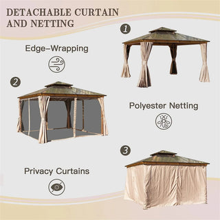 Aetherdome Permanent Aluminum Outdoor Hardtop Gazebo – Pavilion with Double Roof, Curtains & Netting