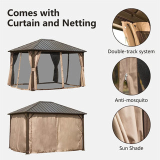 Aetherdome 10x12 FT Aluminum Hardtop Gazebo with Double Roof, Curtains & Netting