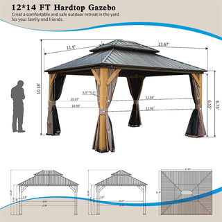 ZephyrDome Gazebo with  Cedar Wood Frame, Steel Double Roof, Curtains & Net for Patio